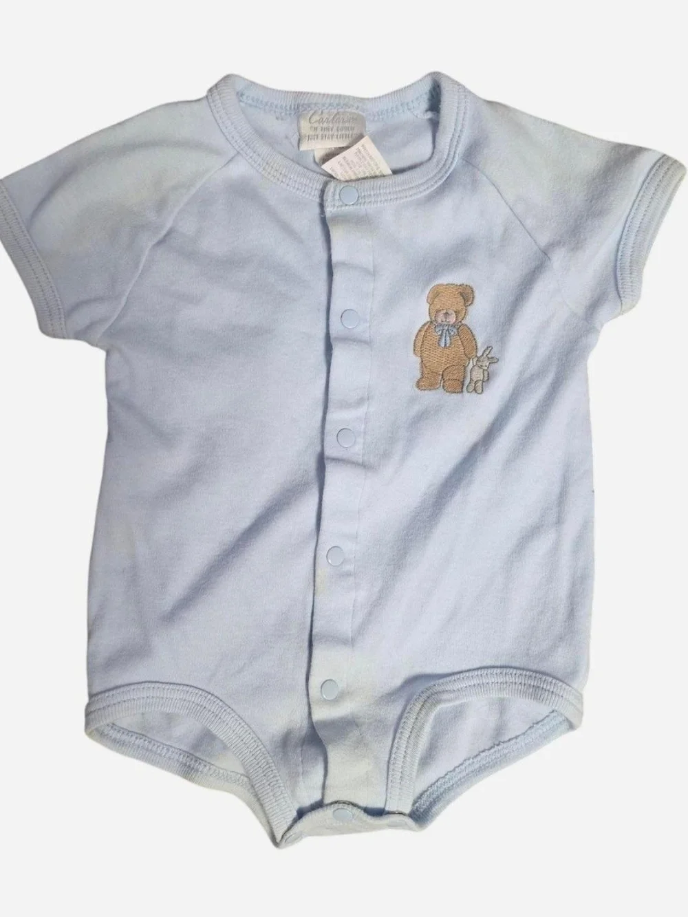 Vintage Carter's Baby Blue Teddy Bear Snap Front Onesie | 6–9 Months | Embroider